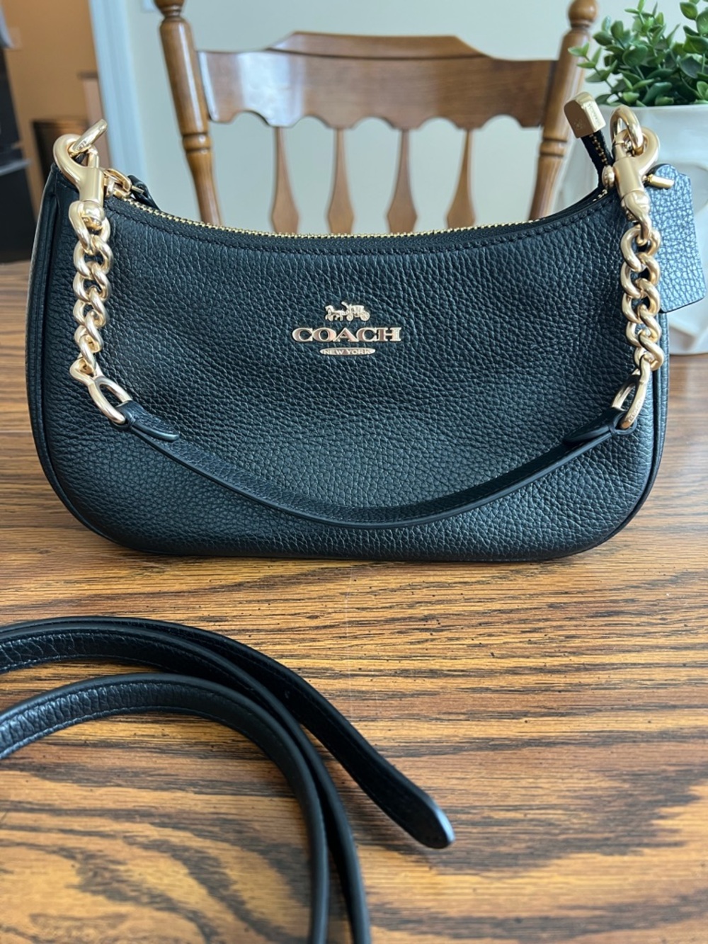 Teri Coach Shoulder Bag with Gold Hardware